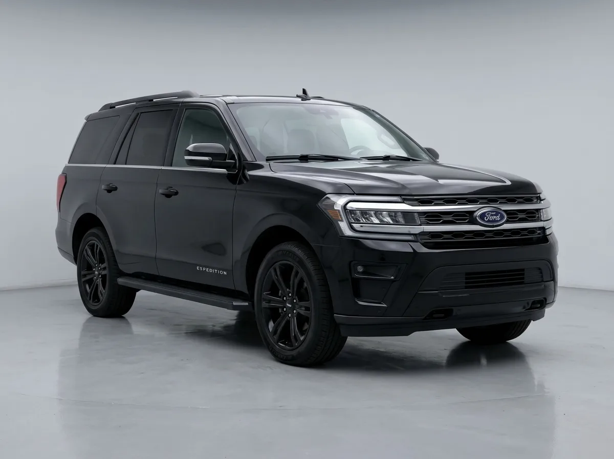 Ford Expedition full-size SUV, black, imposing front three-quarter angle, large luxury SUV, clean studio